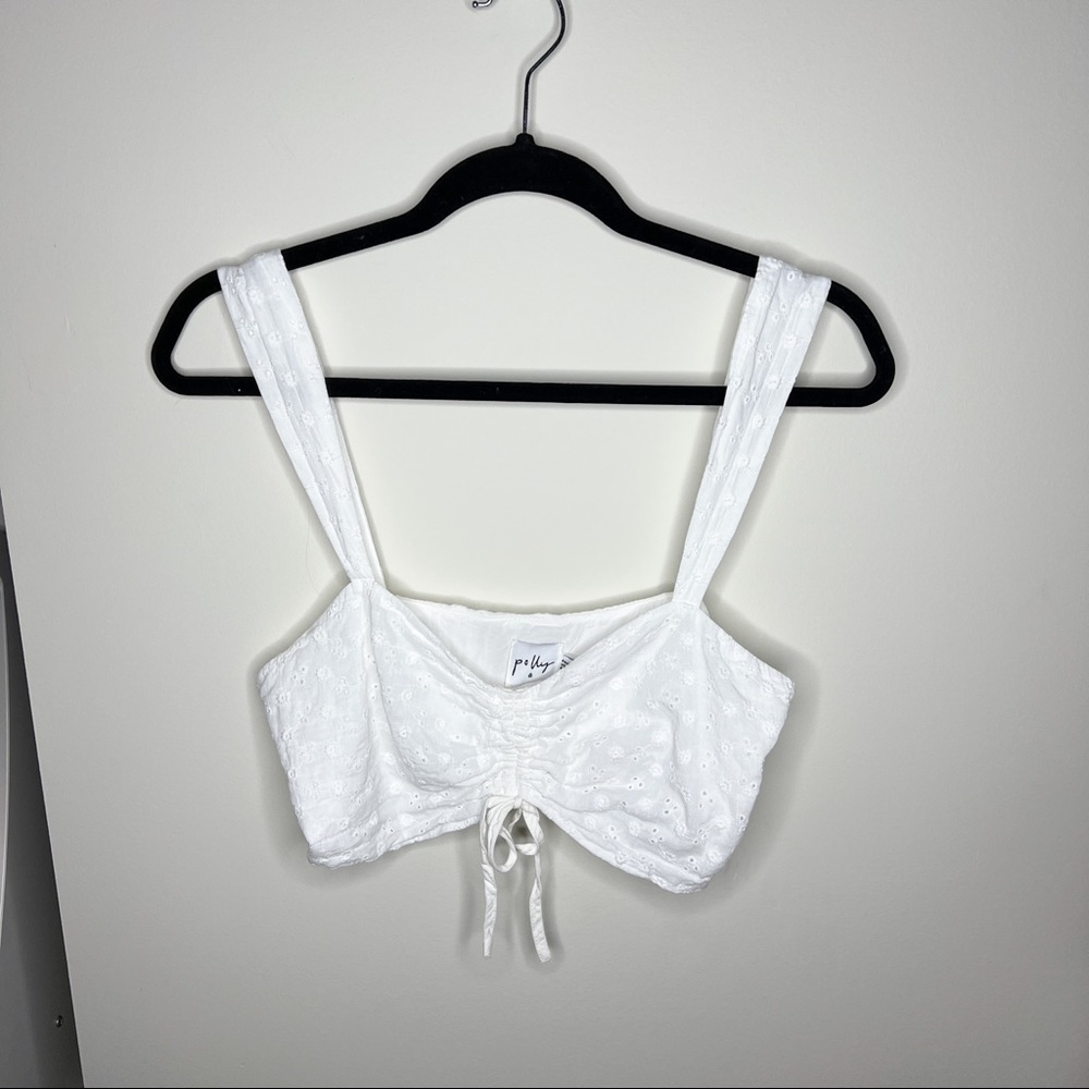 Princess Polly Crop Top in white w/ floral embellishments
